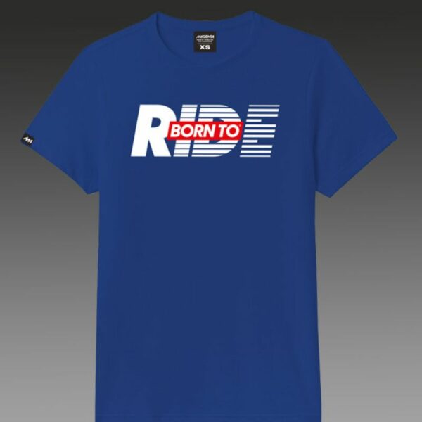 Remera Magenta “Born to Ride” azul francia c/blanco